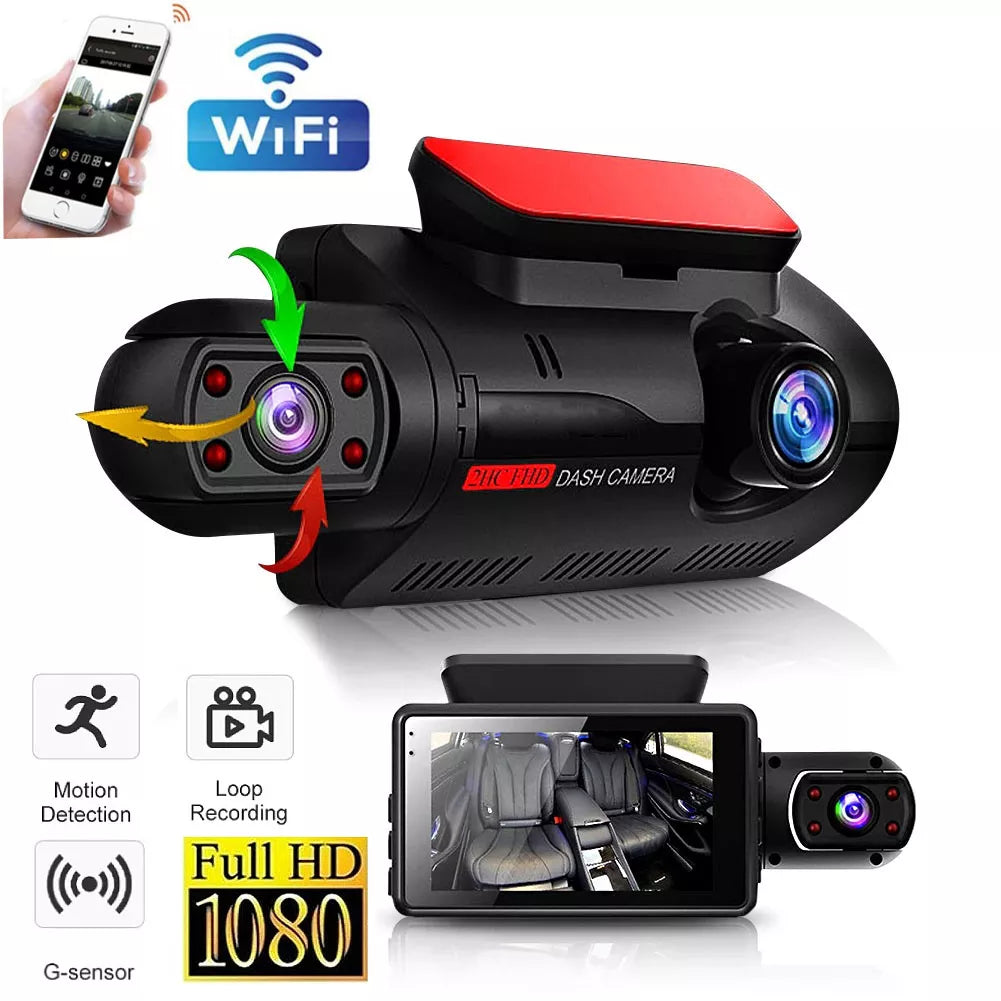 Dual Lens Dash Cam for Cars with WIFI Night Vision