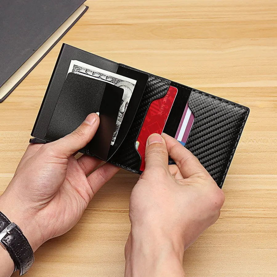 Rfid Aluminum Men Wallet Card Holders Purse Carbon Fiber Men Business Slim Thin Smart Wallet Credit Cardholder Case Note Holder
