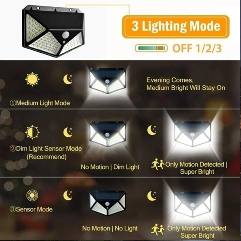 2-8Pcs 100 LED Solar Wall Lights with Motion Sensor