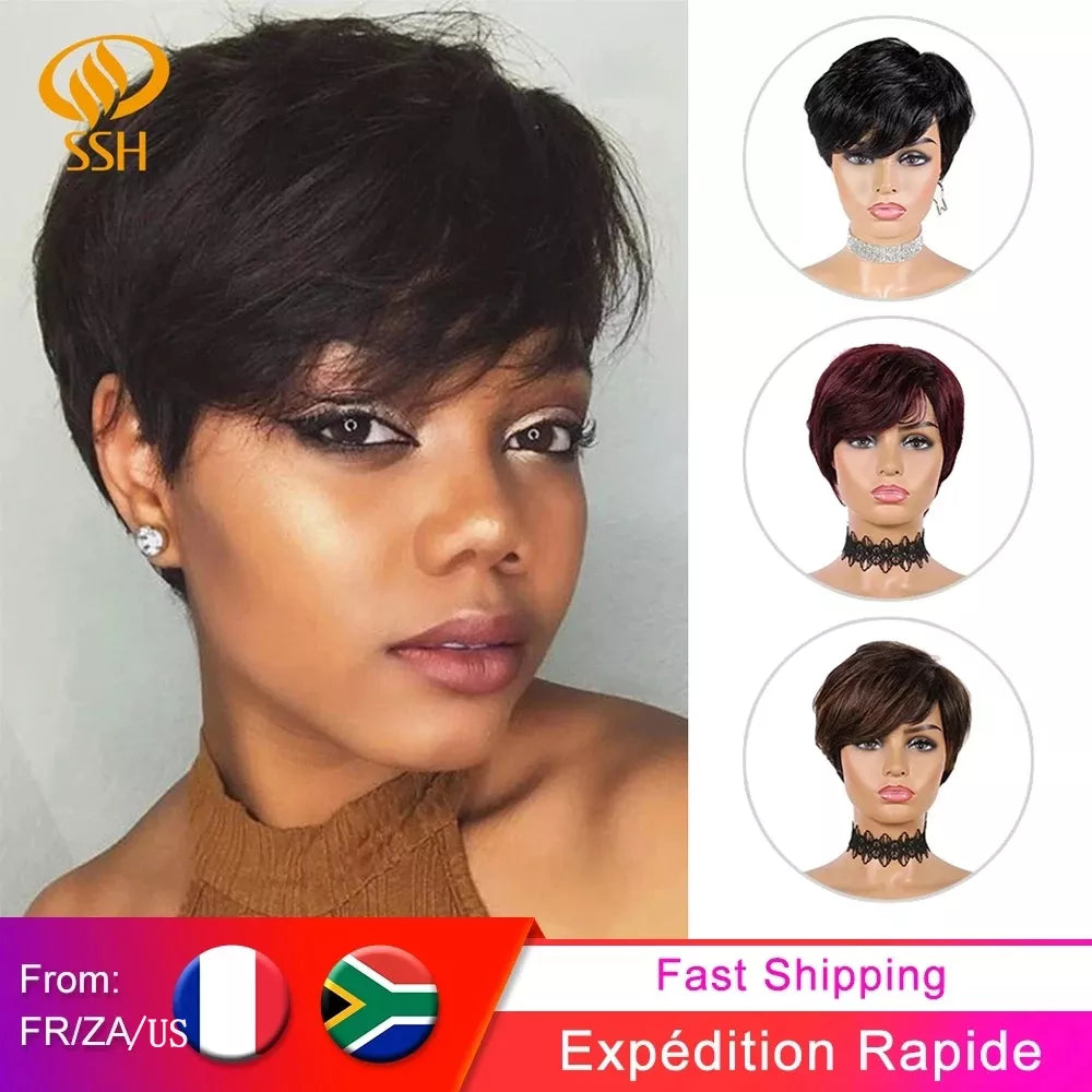 Machine Made Short Human Hair Wigs