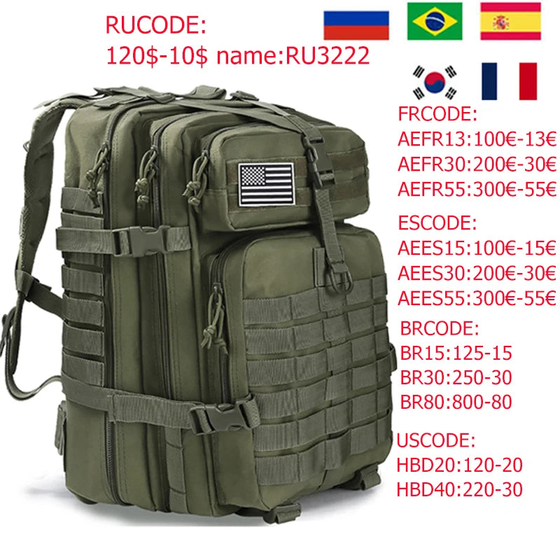 25L /50L  Large Capacity Military Tactical Waterproof Backpack