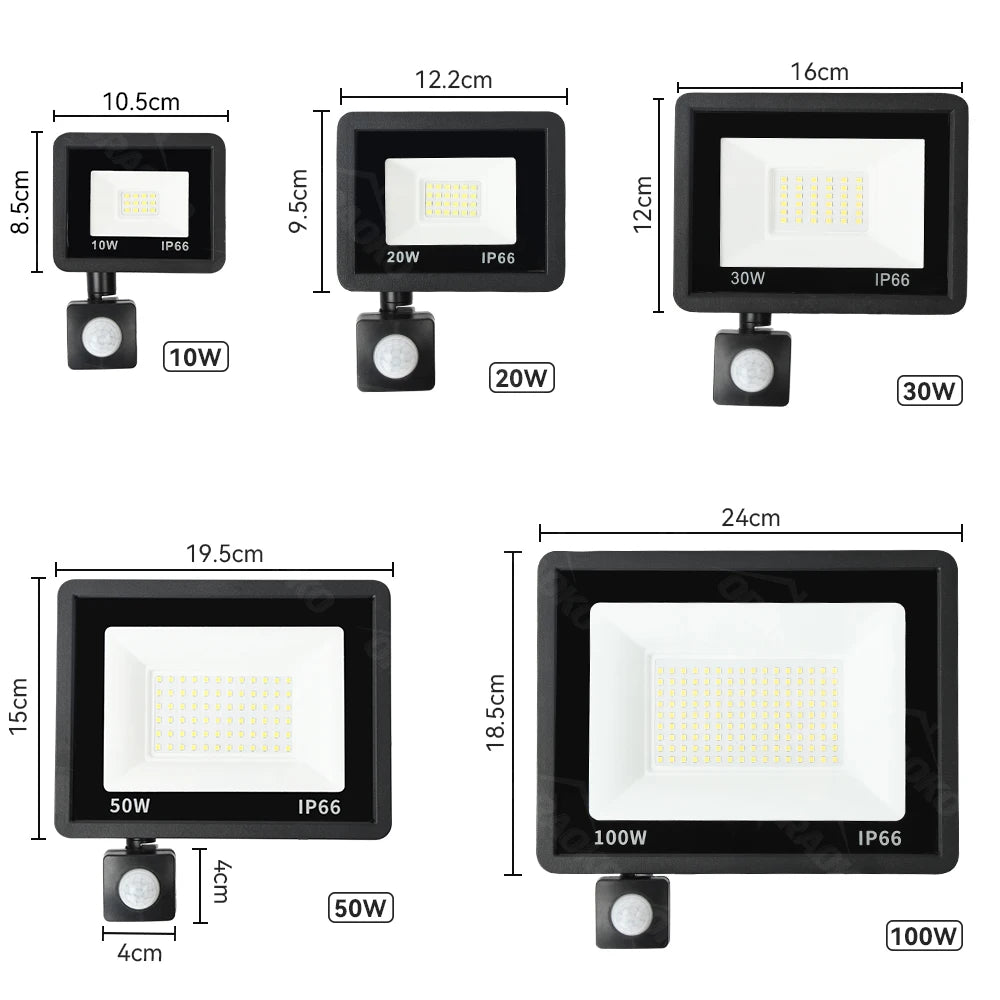 LED PIR Motion Sensor Floodlight Outdoor Wall Light White Light 100W 50W 30W 20W 10W IP66 Waterproof LED Spotlight For Garden