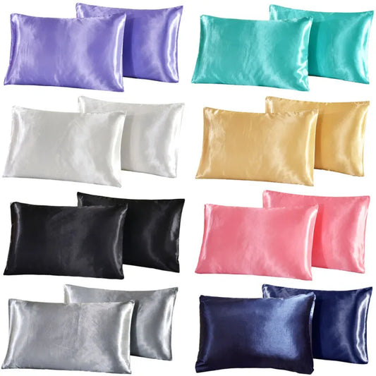 2-piece Pure Emulation Silk Satin Pillowcase Comfortable Pillow Cover Pillowcase For Bed Throw Single Pillow Covers