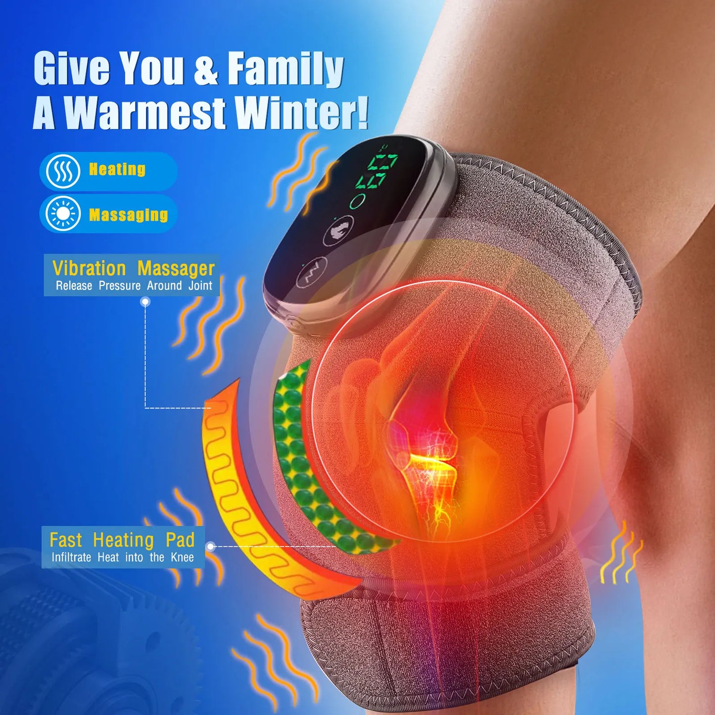 Electric Wireless Thermal Knee Massager Pad Support