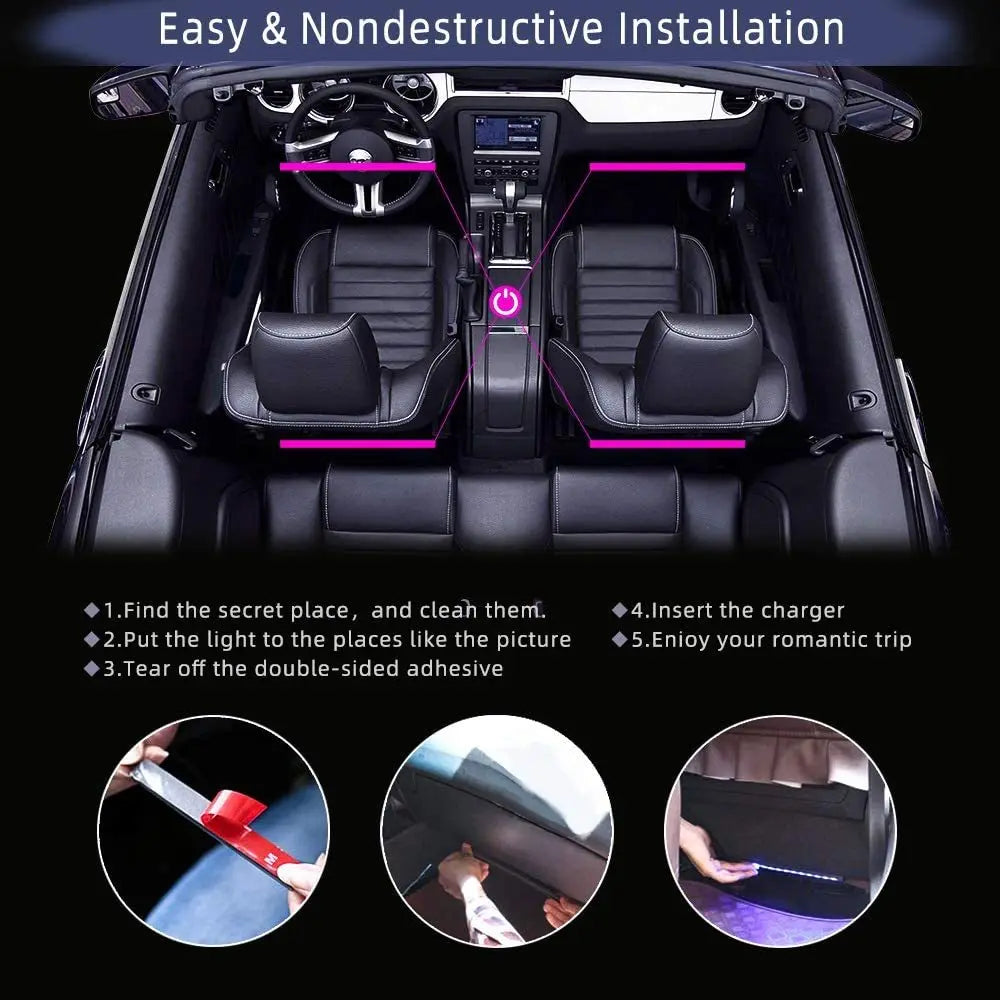 Neon LED Car Interior Ambient and Foot Light with USB Wireless Remote