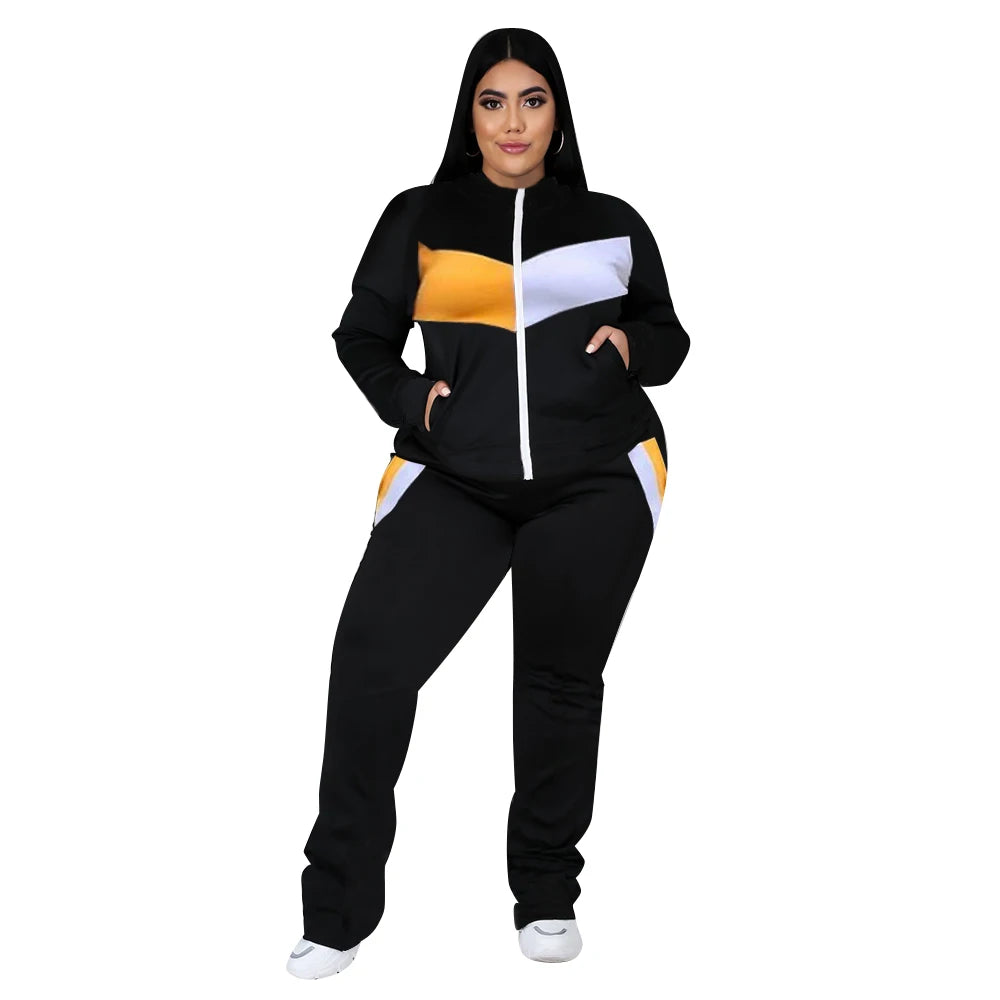 O Neck Zipper Top Plus Size Tracksuit