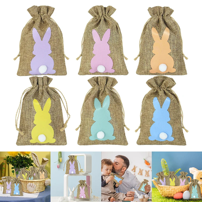 Easter Bunny Burlap Candy Bags with Drawstring (24pcs)