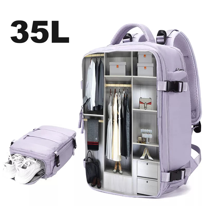 Purple Big Capacity Backpack Multifunctional Travel Bag with Independent Shoes Pocket