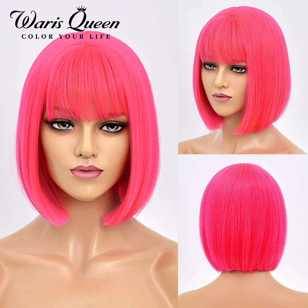 12 Inch Heat Resistant Short Bob Wig With Bangs