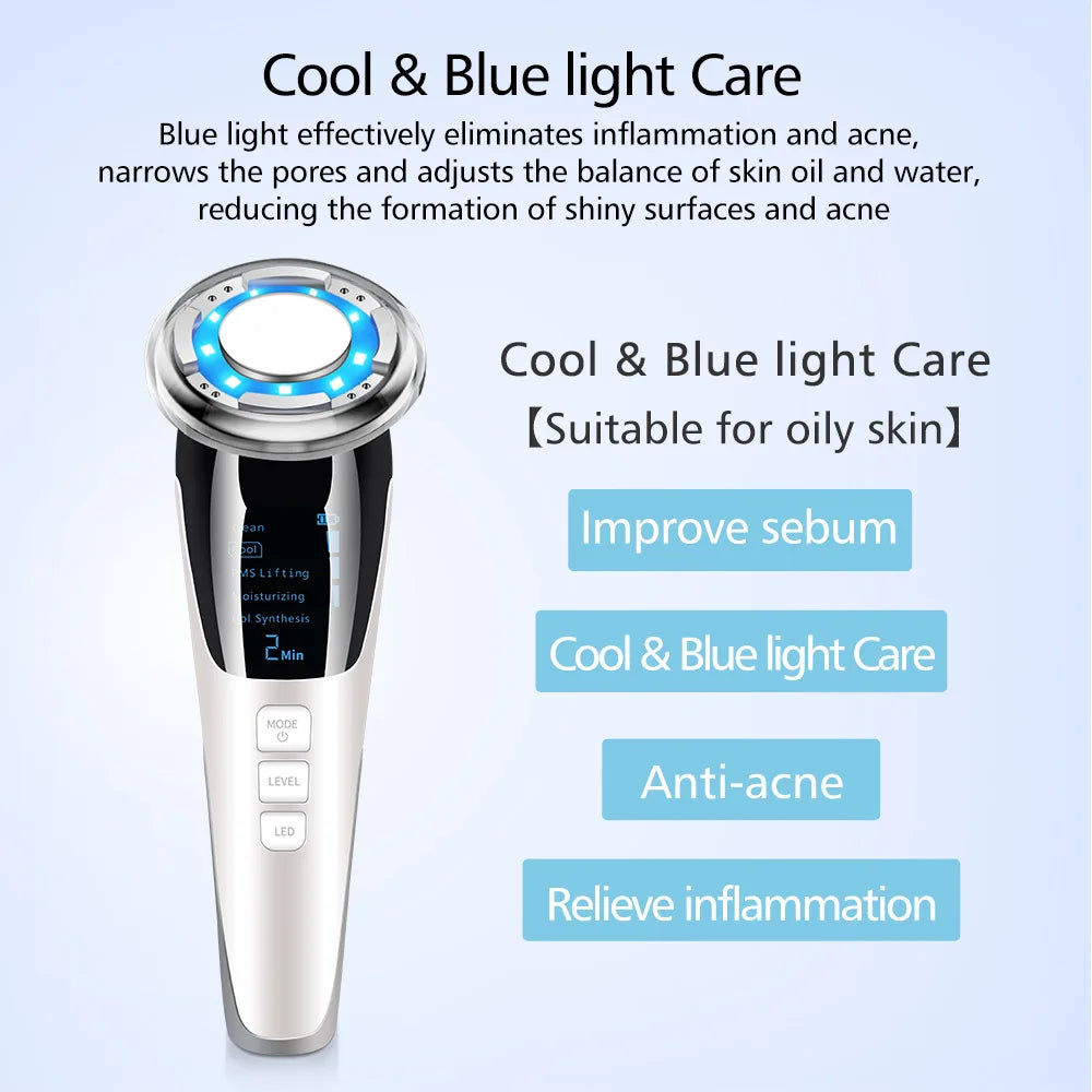 Hot and Cool Facial Massager with LED Photon Light for Face Lifting and Tightening