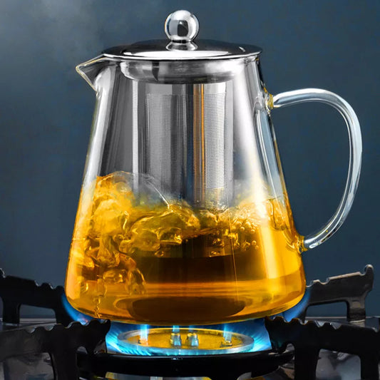 HMLOVE Heat Resistant Glass Teapot With Stainless Steel Tea Strainer Infuser Flower Kettle Kung Fu Teawear Set Puer Oolong Pot