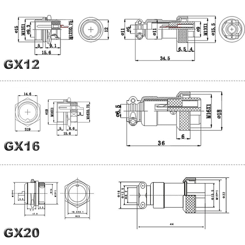 5/10Set GX12 GX16 GX20 2-15 Pin Male and Female LC Cable Aviator