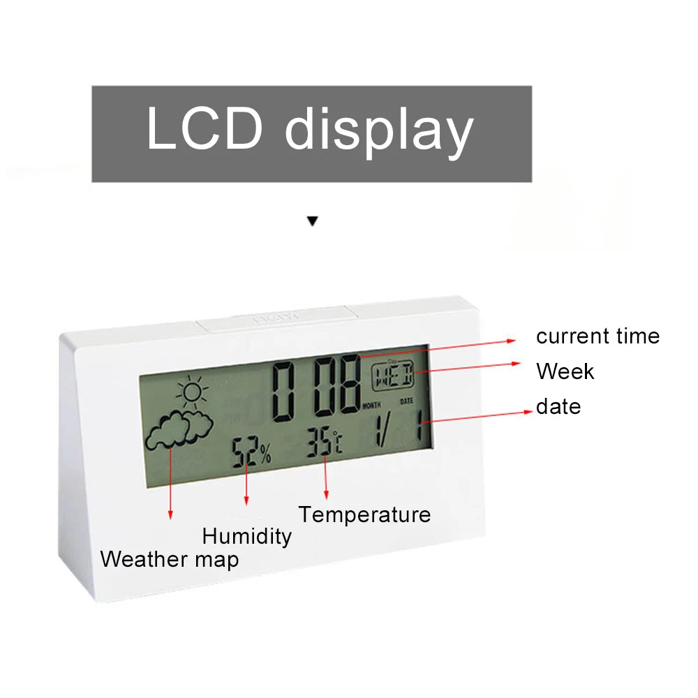 Multifunction Electronic Temperature Humidity Meter Weather Station for Home With Alarm Clock