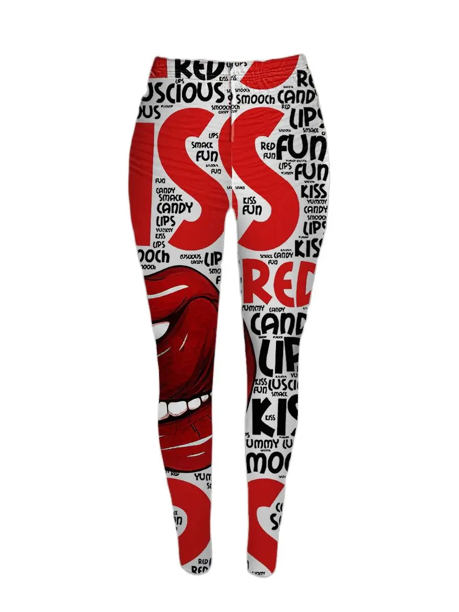 Plus Size Kiss Lip Letter Print Leggings