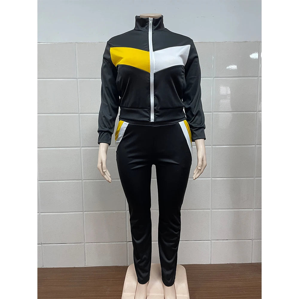 O Neck Zipper Top Plus Size Tracksuit