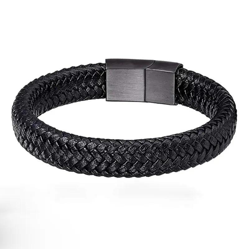 Black PU Leather Magnetic Bracelet Men's Mature and Stable and Elegant Giving Men The Best Gift for Men