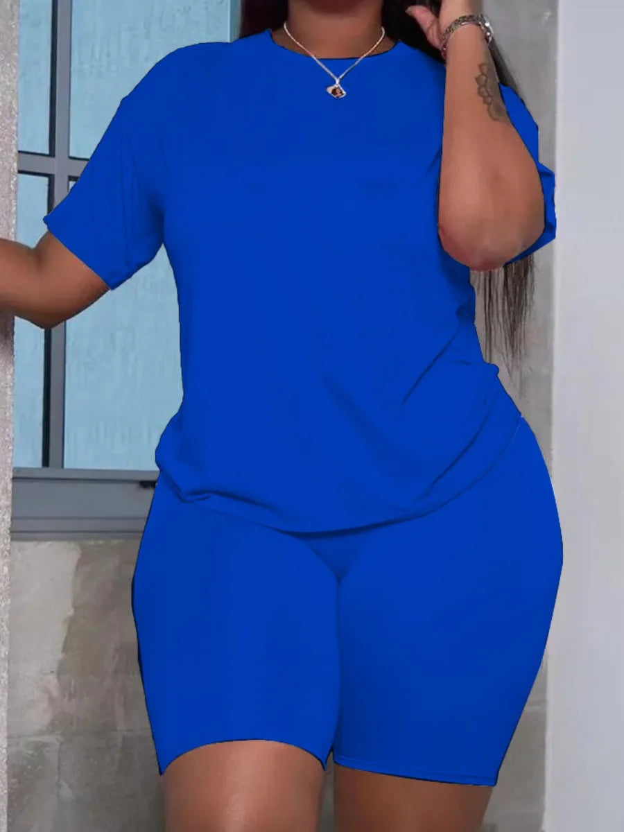 Plus Size Two-piece Short Sleeve Top and Pants Set