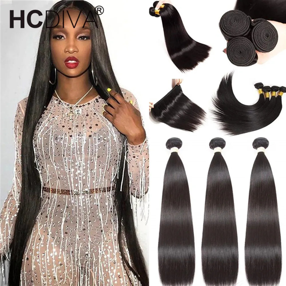 8-32 Inch 3/4 Pieces Brazilian Straight Hair Bundles