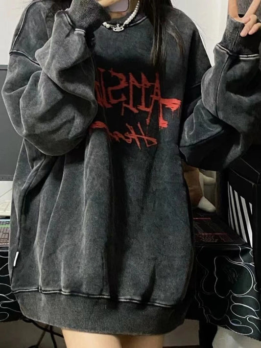 Emo Gothic Print Oversized Sweatshirts