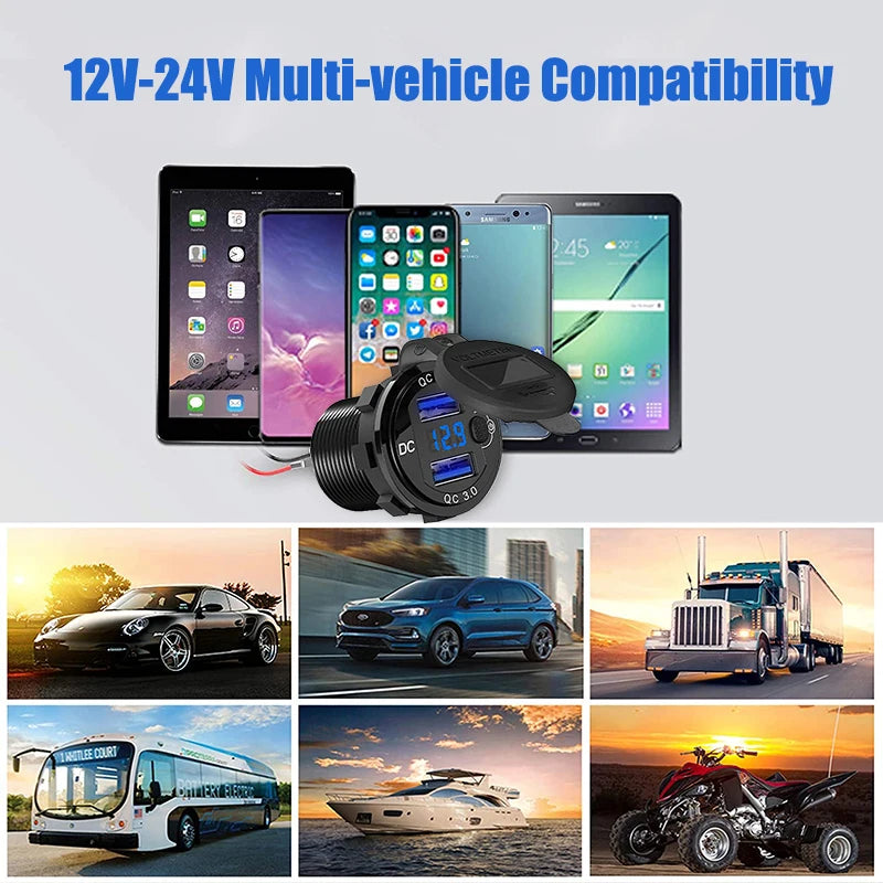 Dual 12V/24V USB Car Quick Aluminum Charger