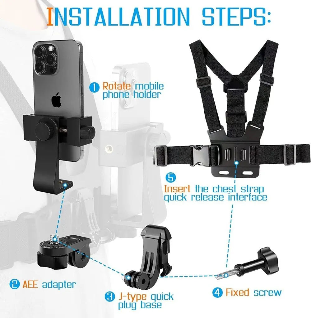 1 PC Adjustable Phone Clip Holder With Chest Strap Fixation Bracket for Sport Camera Mobile Phone Camera Black Holder Accessory