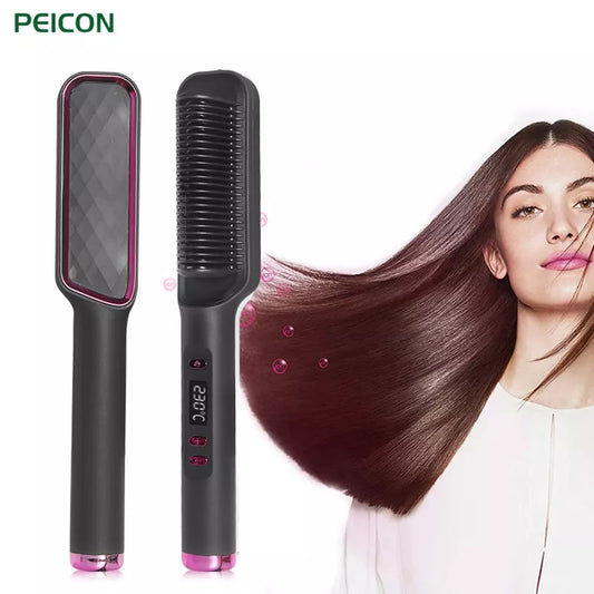 Fast Heating Hair Straightening and Curling Brush With LCD Display