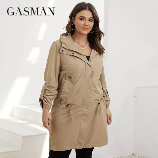 Zipper Mid-Length Plus Size Trench Coat with Belt