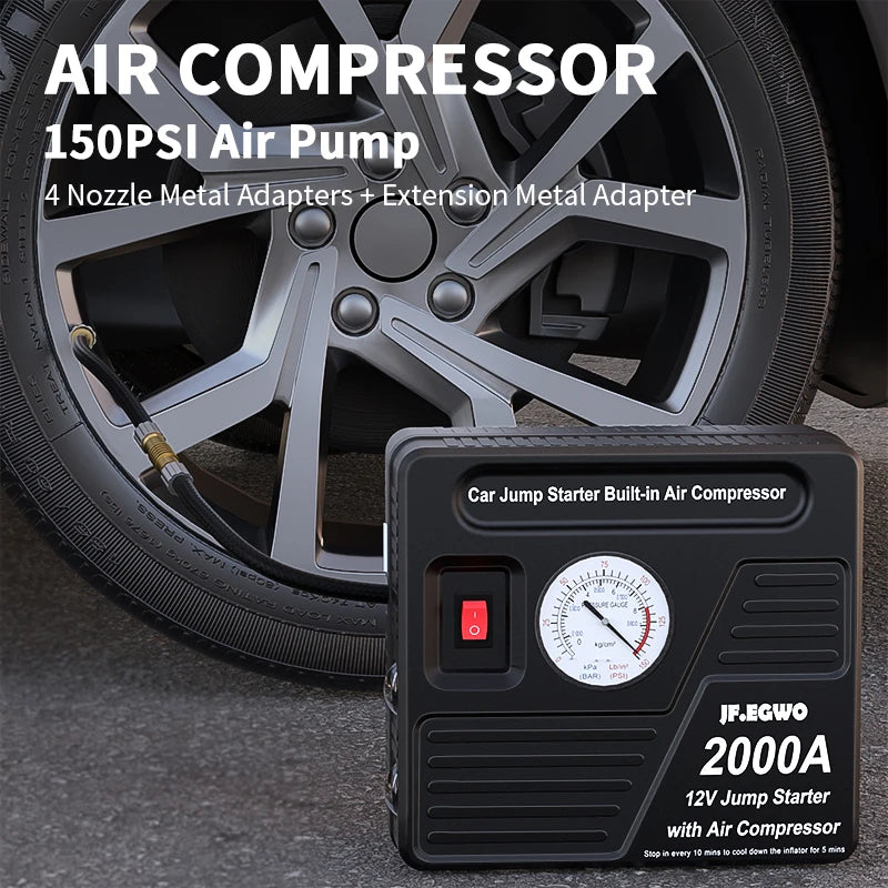 2000A Car Jump Starter with Air Compressor Power Bank 20000mAh