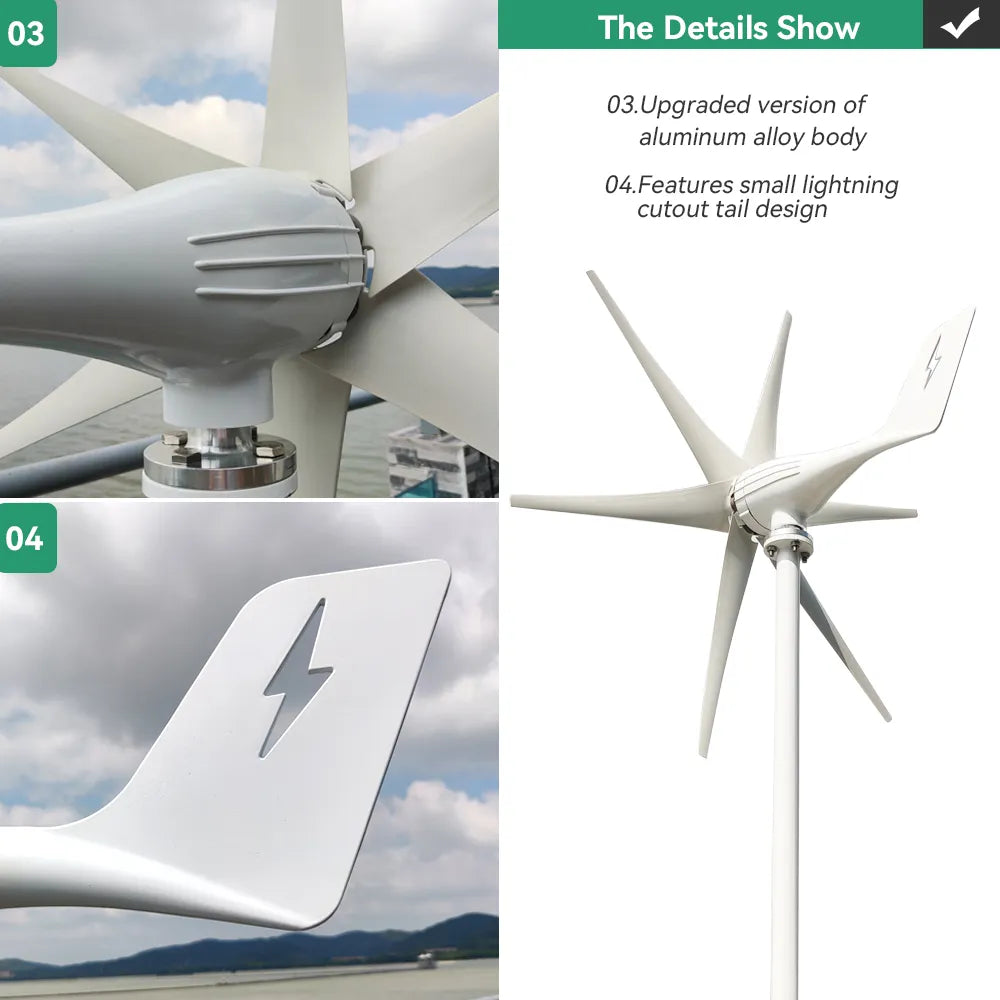 3000w 48v 24v 12v Small Wind Turbine with 6 Blades and MPPT/Charge Controller