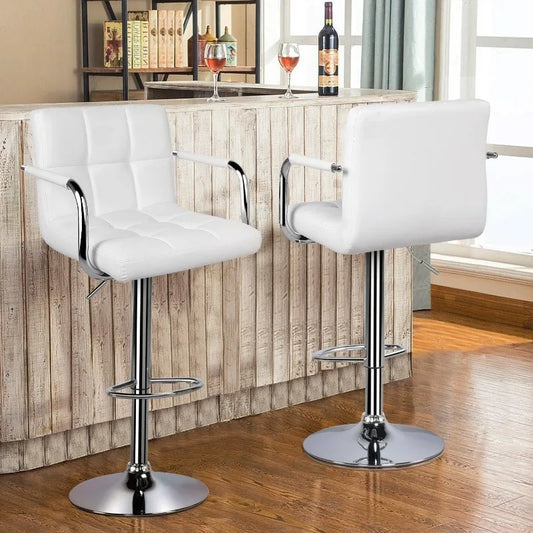 Tall Bar Stools Set of 2 Modern Square PU Leather Adjustable BarStools Counter Height Stools with Arms and Back Bar Chairs