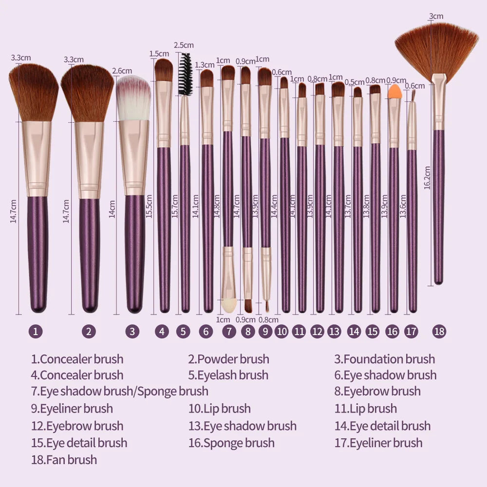 18-PCS Purple Makeup Brush Set