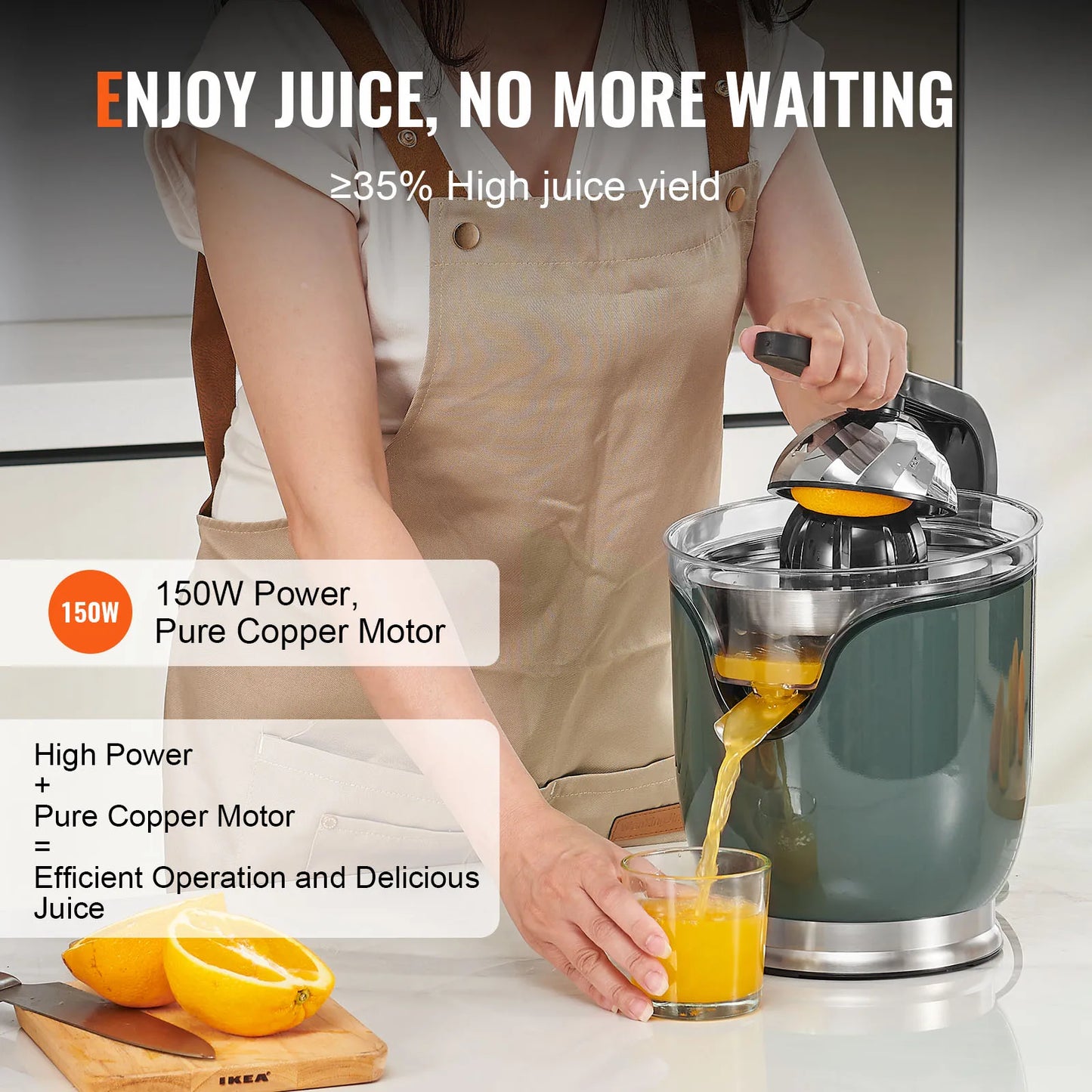 VEVOR Electric Citrus Juicer Orange Juice Squeezer with Two Size Juicing Cones 150W Stainless Steel Orange Juice Maker