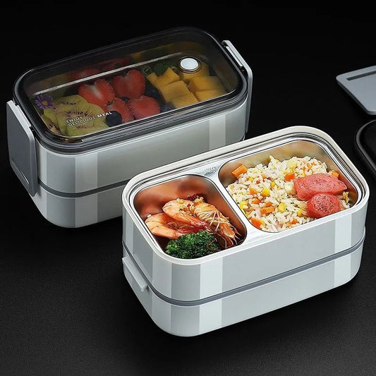 1/2 Layers  Microwavable stainless steel lunch box with Grids