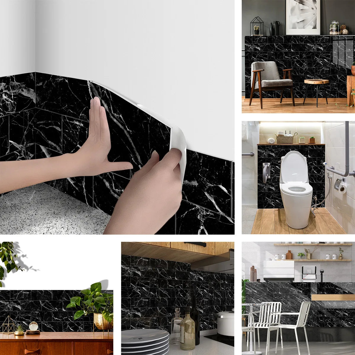 16Pcs Marble Tiles Kitchen Bathroom 3D Thickened Foam Wallpaper Self-Adhesive Waterproof Anti-Collision Soft Bag Wall Stickers
