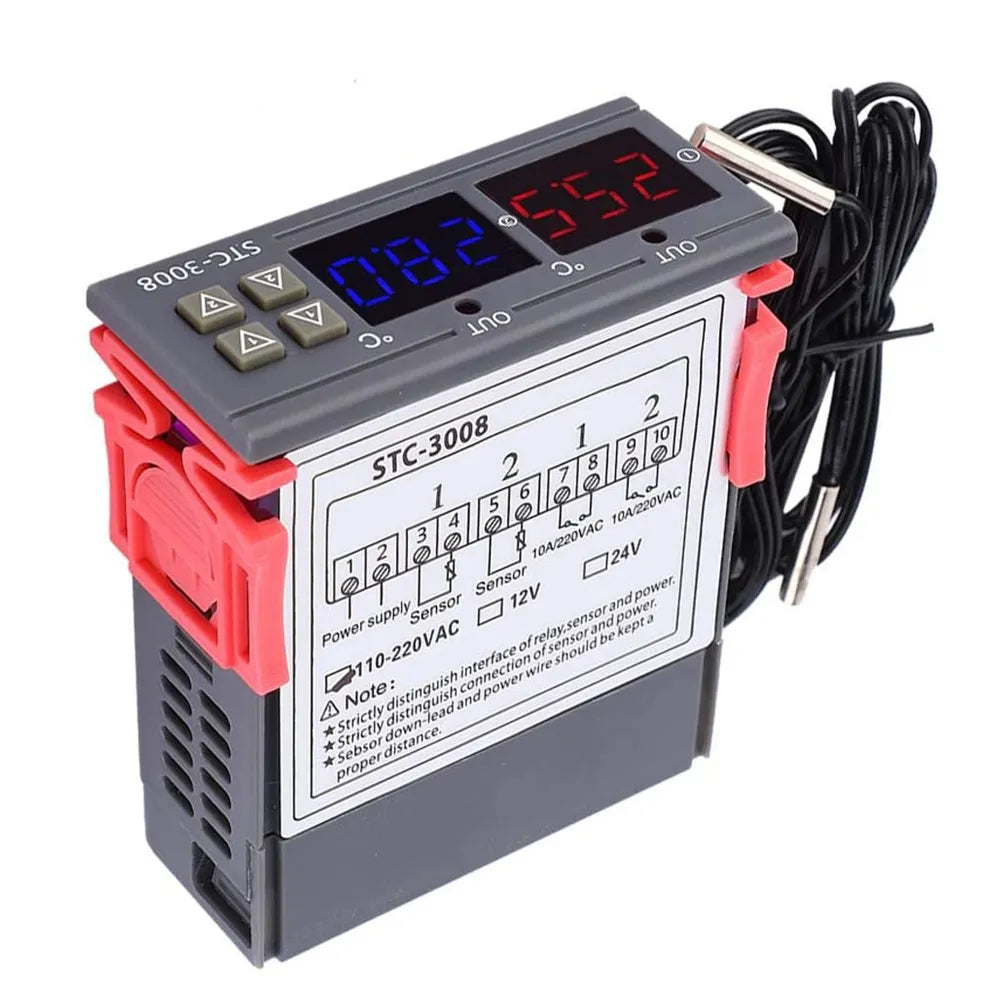 Two Relay Output Thermostat Heater with Probe 12V 24V 220V Home Fridge Cool and Heat