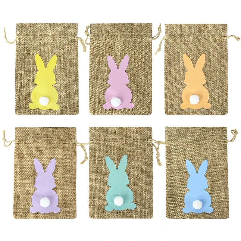Easter Bunny Burlap Candy Bags with Drawstring (24pcs)