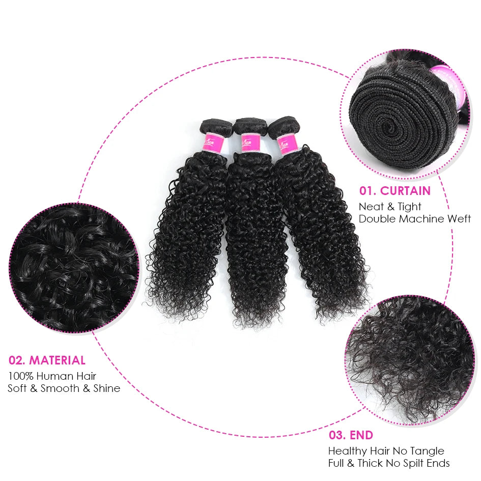 Curly, natural-colored human hair bundles