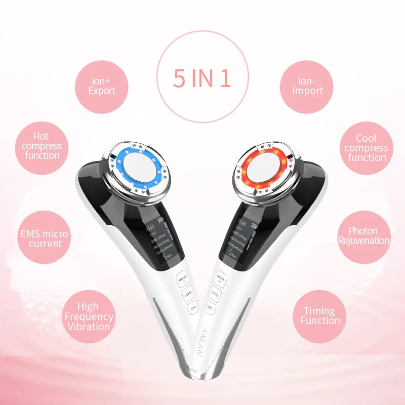 Facial Massager with LED Light for Face Lifting, Wrinkle Removal, and Skin Tightening