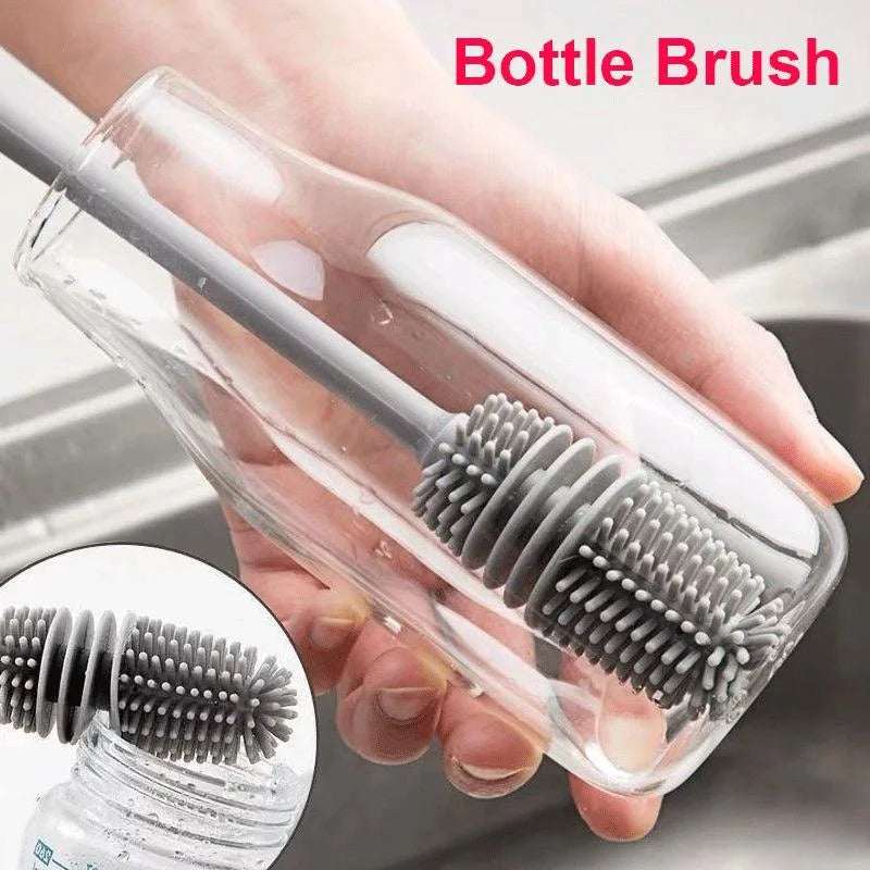 Silicone Milk Bottle Brush Cup Scrubber Glass Cleaner Kitchen Cleaning Tool Long Handle Drink Bottle Glass Cup Cleaning Brush