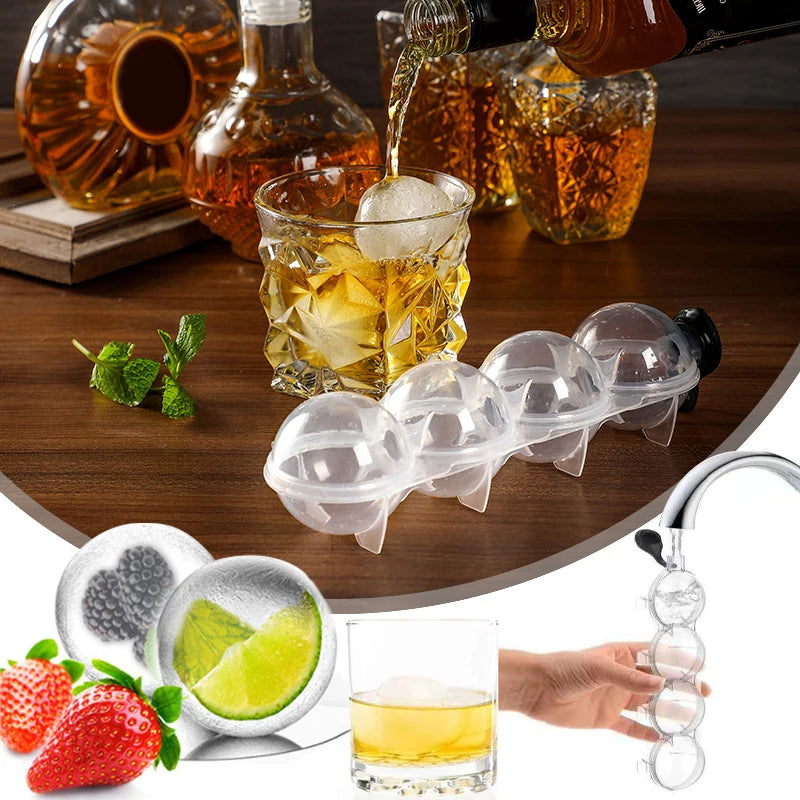 4-Hole Ice Cube Makers Round Ice Hockey Mold Whisky Cocktail Vodka Ball Ice Mould Bar Party Kitchen Accessories Ice Ball Mold
