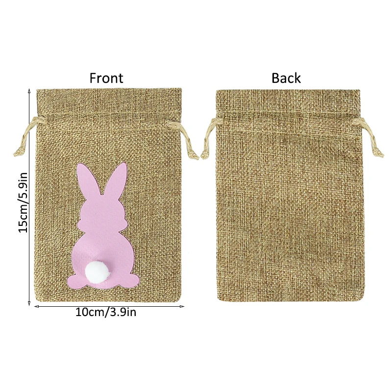 Easter Bunny Burlap Candy Bags with Drawstring (24pcs)