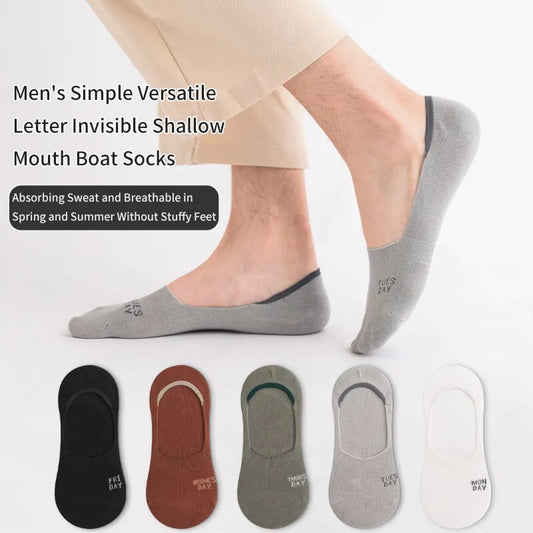 5 Pair Men Is Spring Summer Alphabet Slogan Popular Fashion Trend Comfortable College Prevent Heel Drop Wind Boat Weekend Socks