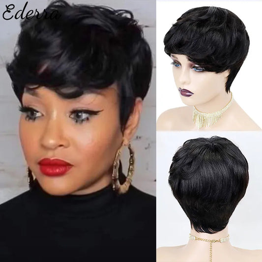 Short Pixie Cut Straight Hair Wig with 150% Density and Machine Made Wig