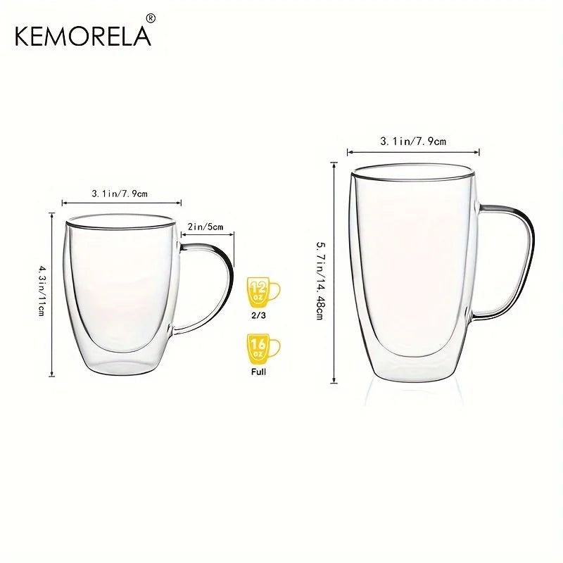 2/4/6PCS 350ML Double Wall Glass Coffee Mug With Handle Transparent Glass Cappuccino Cup Coffee Milk Tea Juice Tea Cup