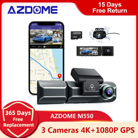 3 Channel Front Inside Rear Dash Cam With GPS WIFI IR Night Vision