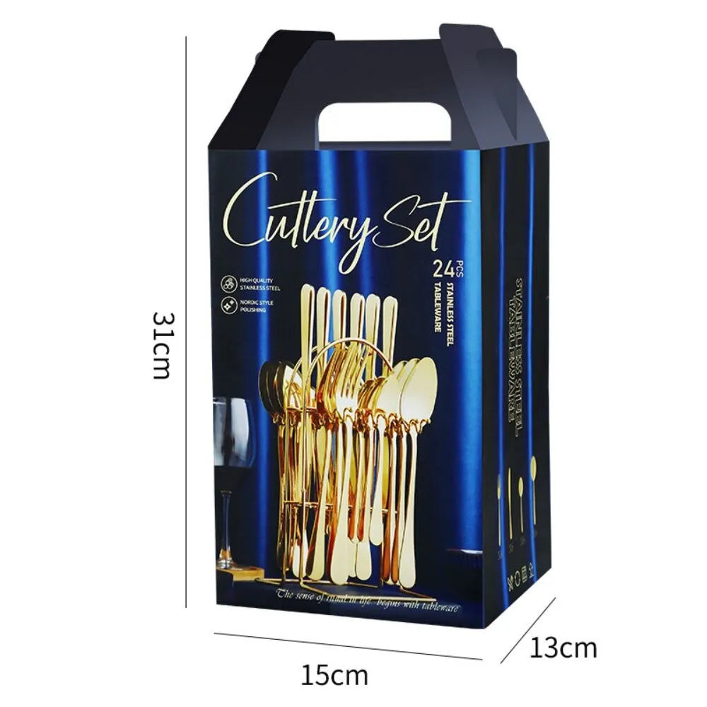 24pcs/Set Stainless Steel Cutlery Set with Holder & Gift Box - Perfect Tableware Set for Any Occasion!
