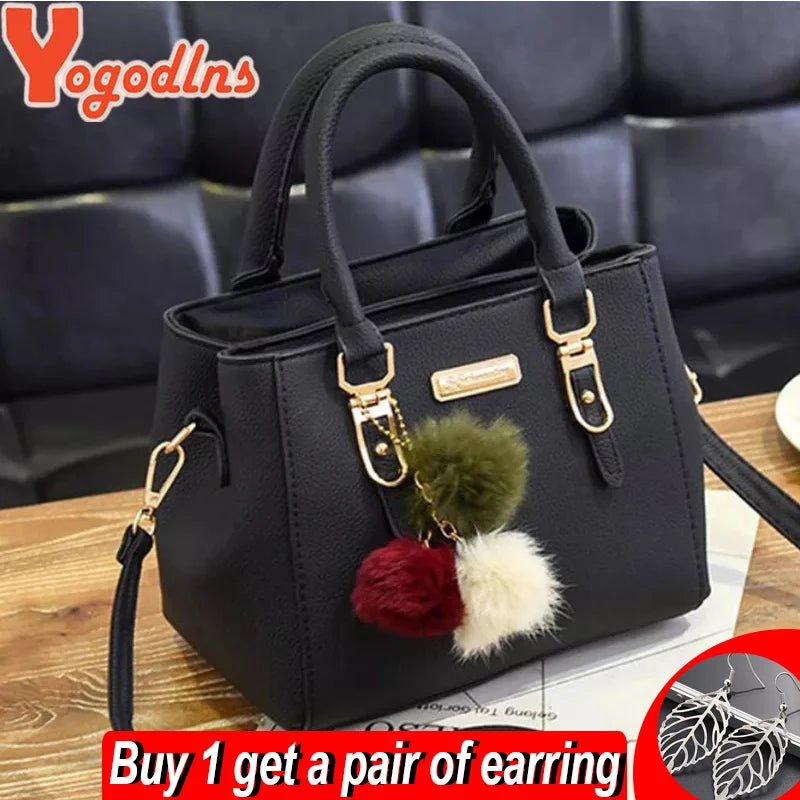 High Quality Embossed handbag with hairball Pendant