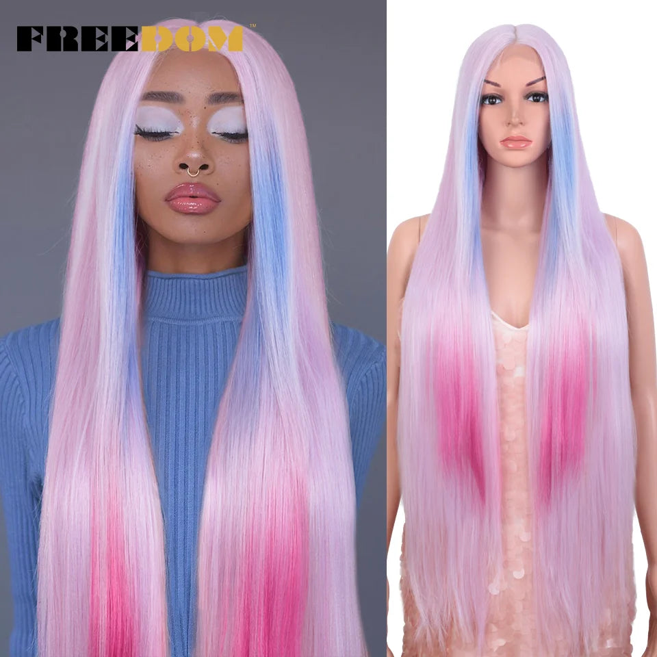 38 Inch Long Straight Synthetic Lace Wig For Black Women