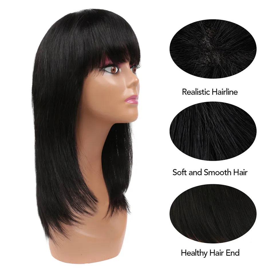 Straight Human Hair Wigs with Bangs