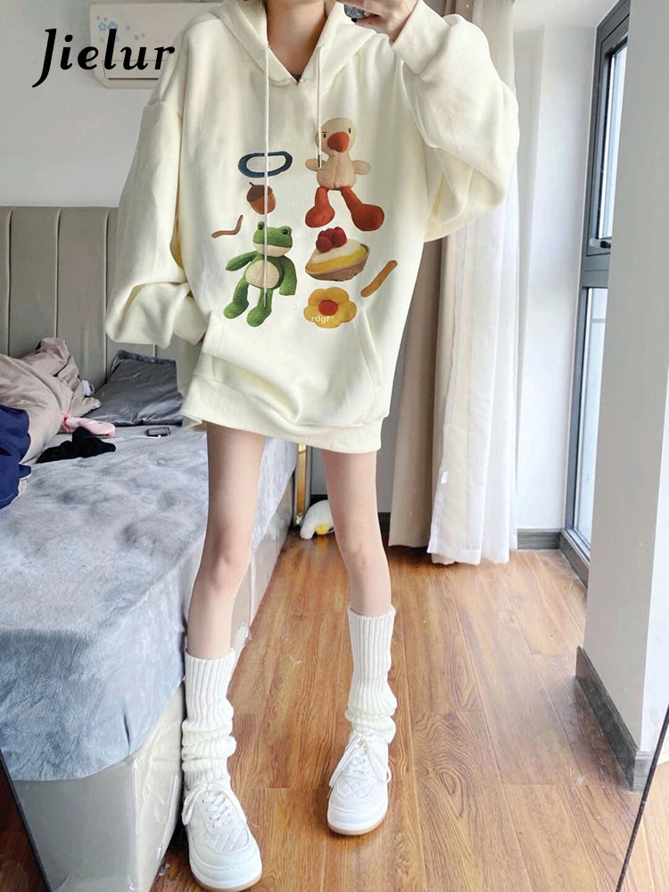 M-XXL Kawaii Cartoon Print Hooded Top